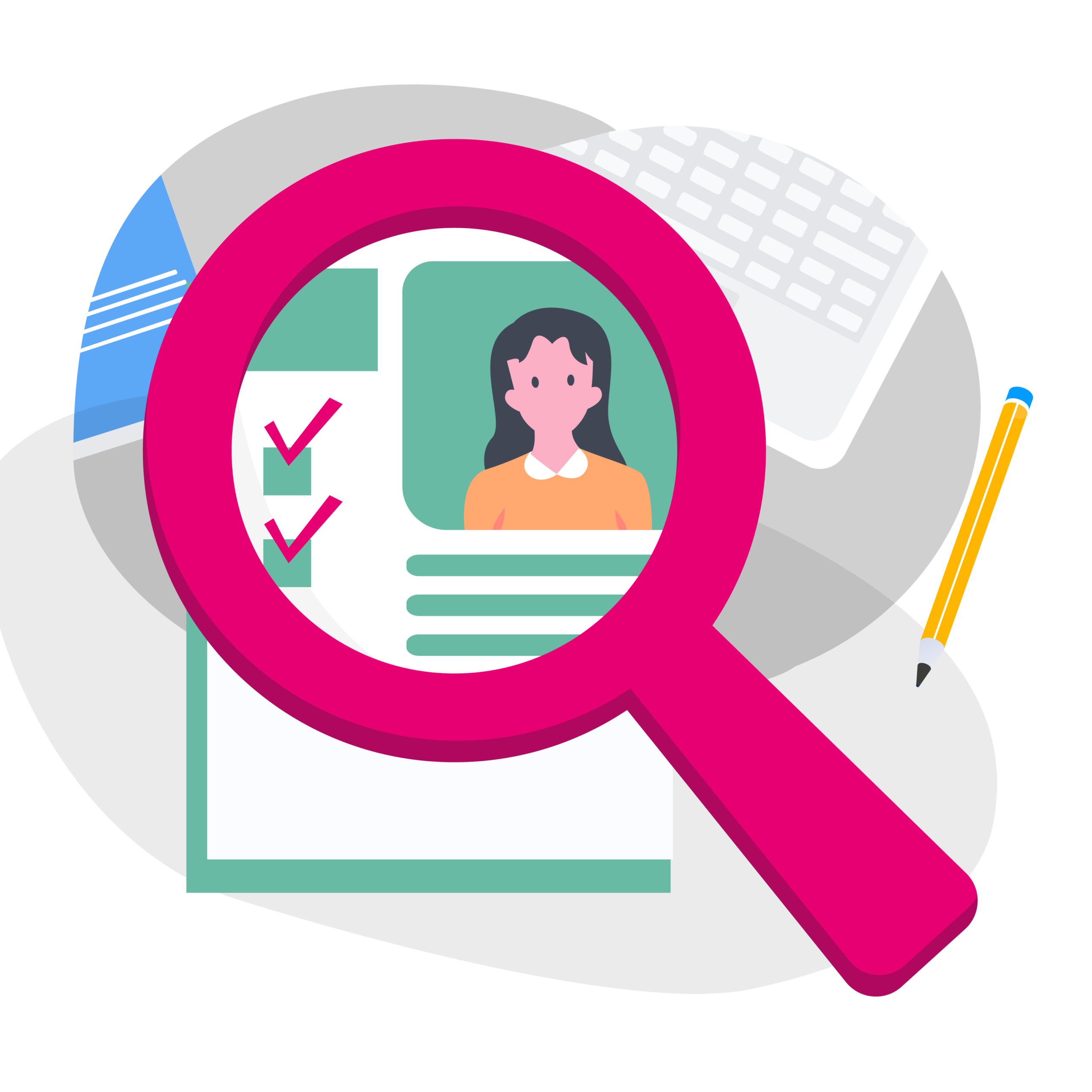 Magnifying glass looking over paperwork